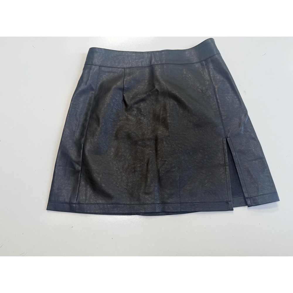 Lioness Black Faux Leather Mini Skirt Side Slit A-Line Size XS